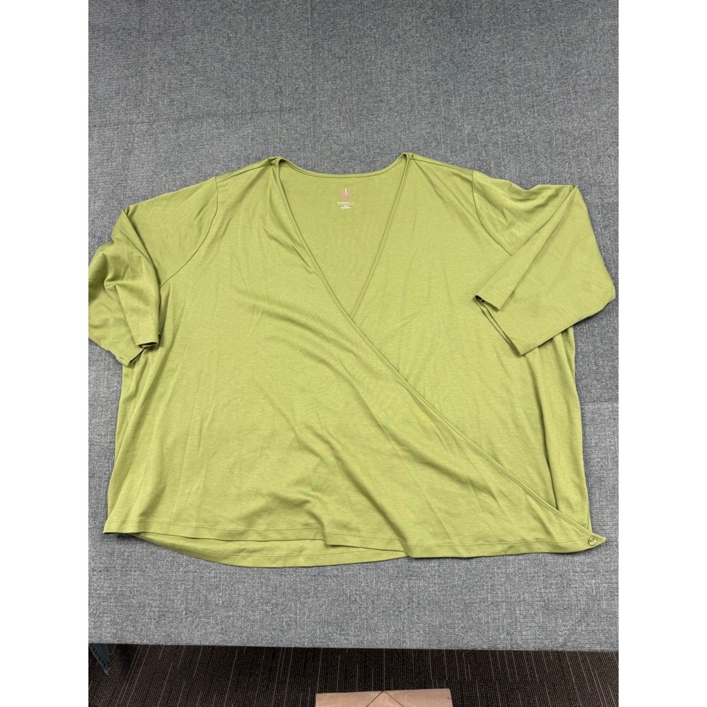 Isaac Mizrahi Live Essentials Lime Green Pima Cotton Wrap Top 5X A397186